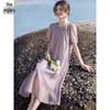 Women's Lyocell French Pleated Beaded Mid-Length Dress