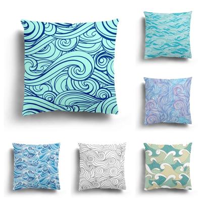 Home Decor Bedroom Living Room Cushion Cover Japanese Wave Pattern Pillowcase Sea  Printed