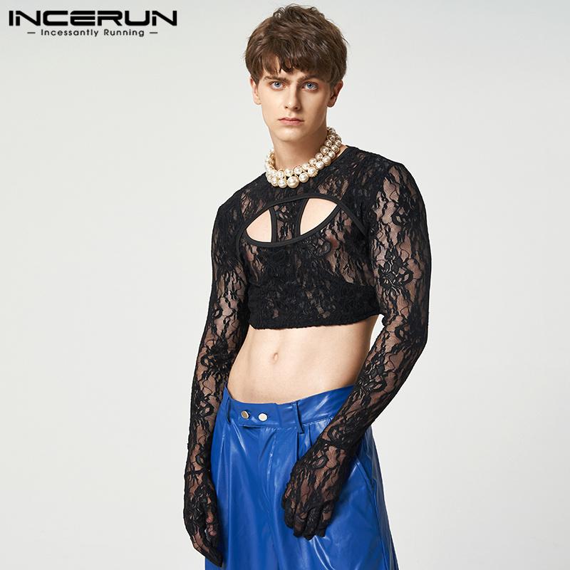 

INCERUN Весенняя мужская выдолбленная кроп-топ клубная одежда прозрачная