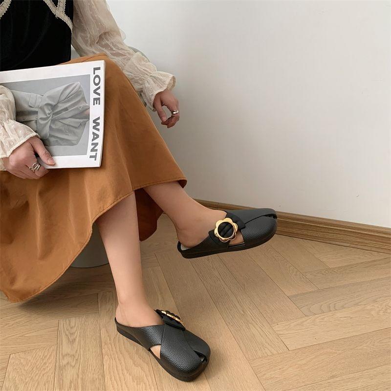 Fashion Slides with Bow Round Toe Hollow Shoes Flat Women's Mules Slippers and Ladies Sandals Summer 2025 on Promotion Slip-resistant 39