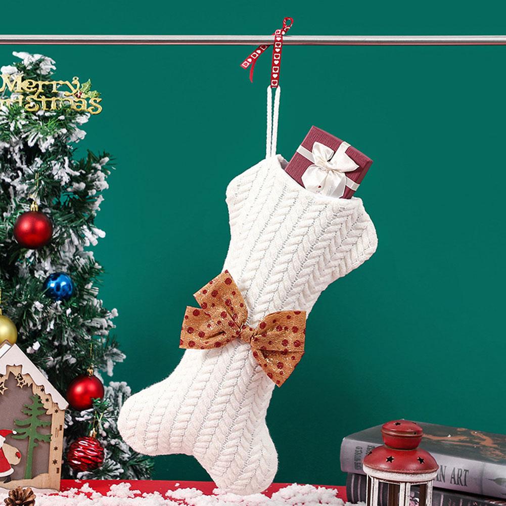 

Novel Bone Christmas Decoration Knitted Bone Hanging Ornaments Bag Christmas Stockings Children s Gifts Decor Supplies белый
