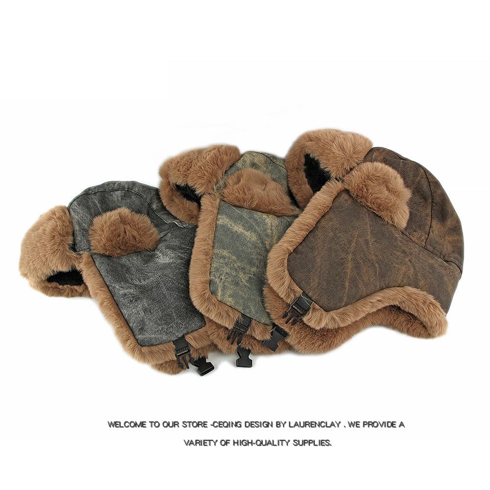 Vintage Batik Herren Bombermütze Samt Dick Damen Winter Ohrenschutzmütze Winddicht Kälteschutz Reitmütze