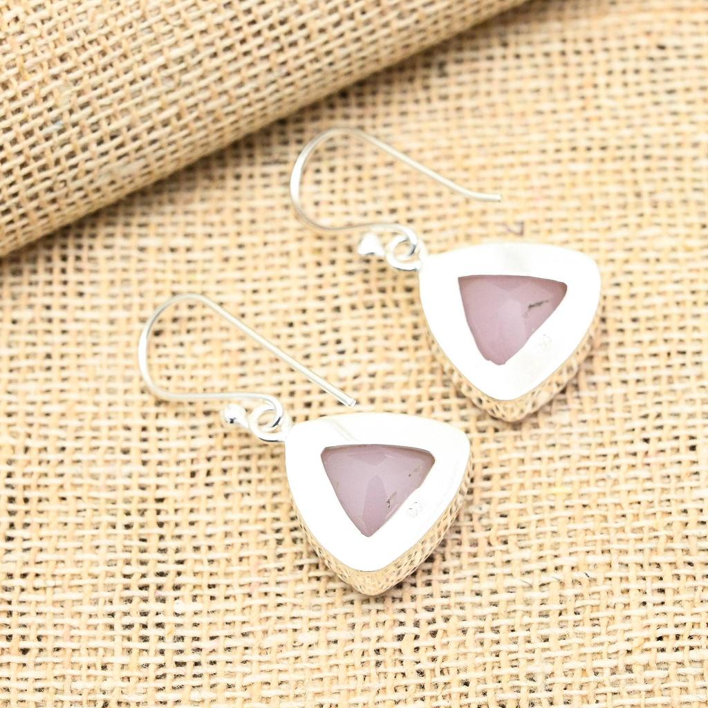 Exquisite Pink Chalcedony Gemstone 925 Sterling Silver Handmade Lovely Jewelry Earrings For Women