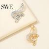 Sweater Pin Women Brooch Sparkling Rhinestone Inlaid Musical Note Shape Anti-Exposure Buckle Suits Shirts Sweaters Bags Outfit Accessory