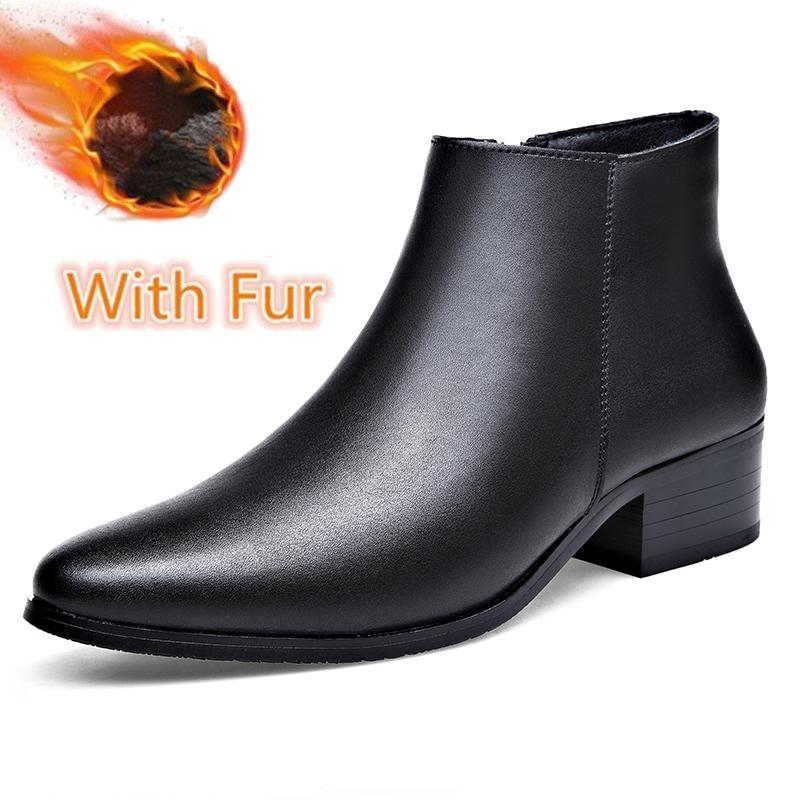 British Style High Top Men's Casual Boots Increase Height Chelsea Boots Classic Genuine Leather Ankle Boots Autumn Winter Botas