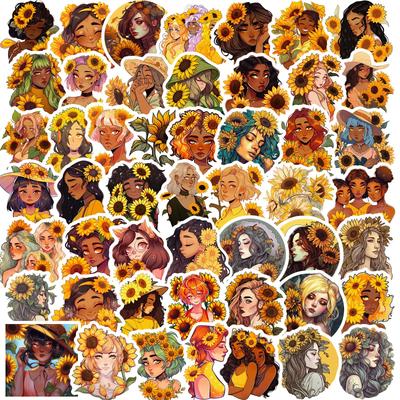 50 Adesivi Ragazza Girasole Nuovi Adesivi Creativi Cartoon Ragazza Girasole
