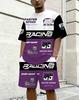 2026 Trendy Men's Casual Wear American Street Fashion Racing Racing Style Contrast Print T-Shirt Set