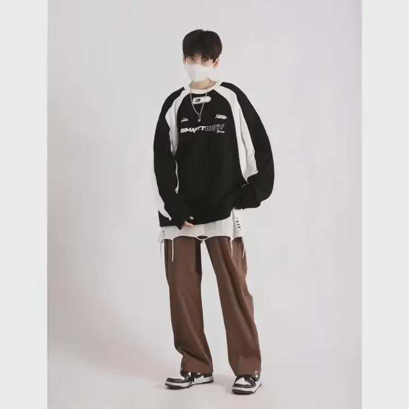 2023 Spring/Autumn Retro Loose-Fit Splicing Sweater - Unisex with Real Photos