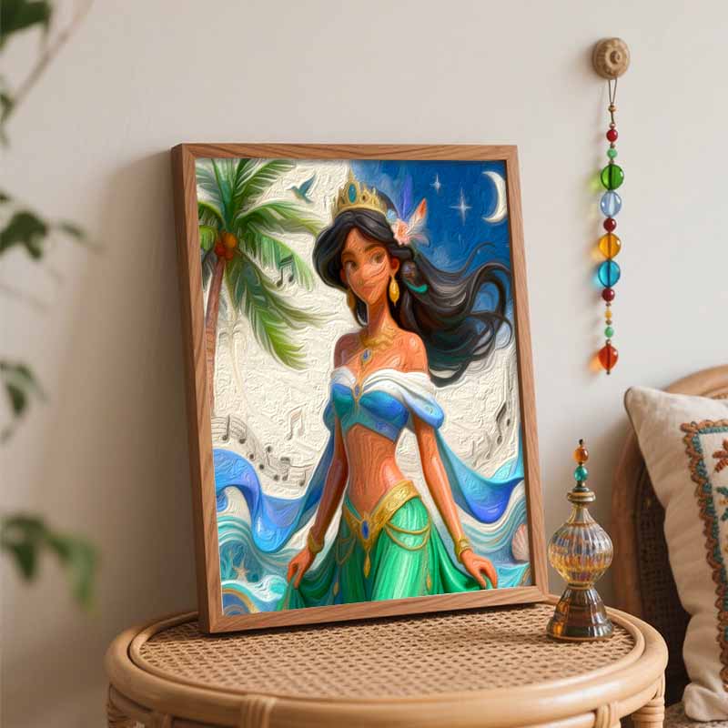 Disney Princess Jasmine Oil Paint Hand Painting Kit Music Night Decoration Classic Style Home Decor Art Craft Set Gift DIY Wall Painting