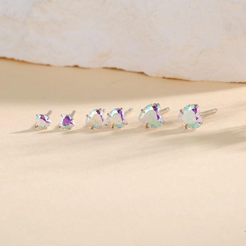 Beixi S925 Sterling Silver Iridescent Zirconia Heart Stud Earrings for Women - Versatile Small Earrings for Ear Piercing Care. S925 Silver