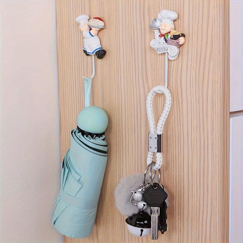 4pcs Resin Chef-shaped Adhesive Hooks, Cute Kitchen Decor for Home, Garage Storage.