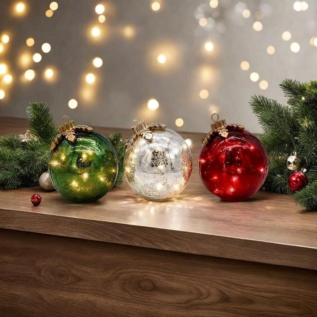 Warm White Tabletop Christmas Ornaments Lamp Pre-Lit with Soft White LED Crystal Ball Halloween Decor for Xmas Home Party Centerpiece Mantel