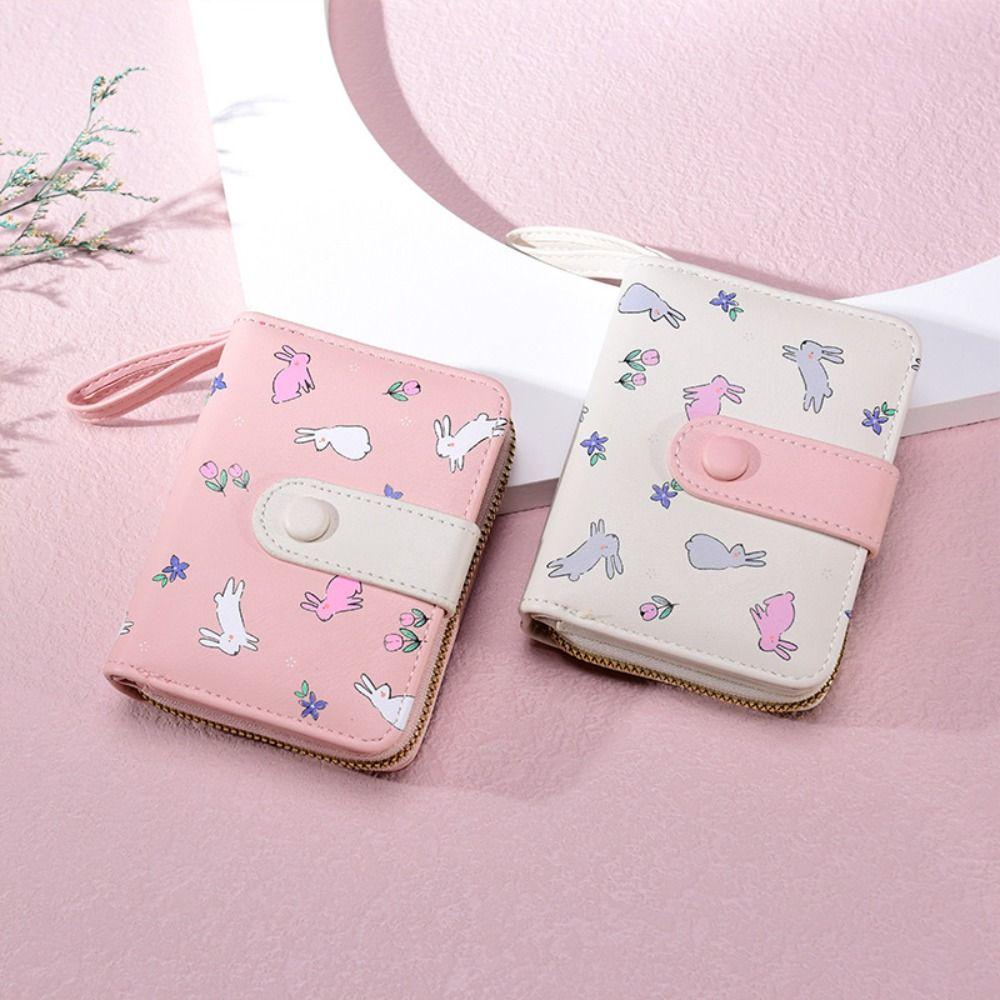Multi-card Slot Rabbit Folding Wallet Lovely PU Leather Wallet Sweet Rabbit Purse Bag  Women