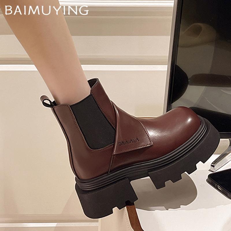 Platform Women Ankle Boots Leather Mid Heels Fashion Shoes 2025 Trend Winter Classic Chunky Pumps Gladiator Motorcycle Boots