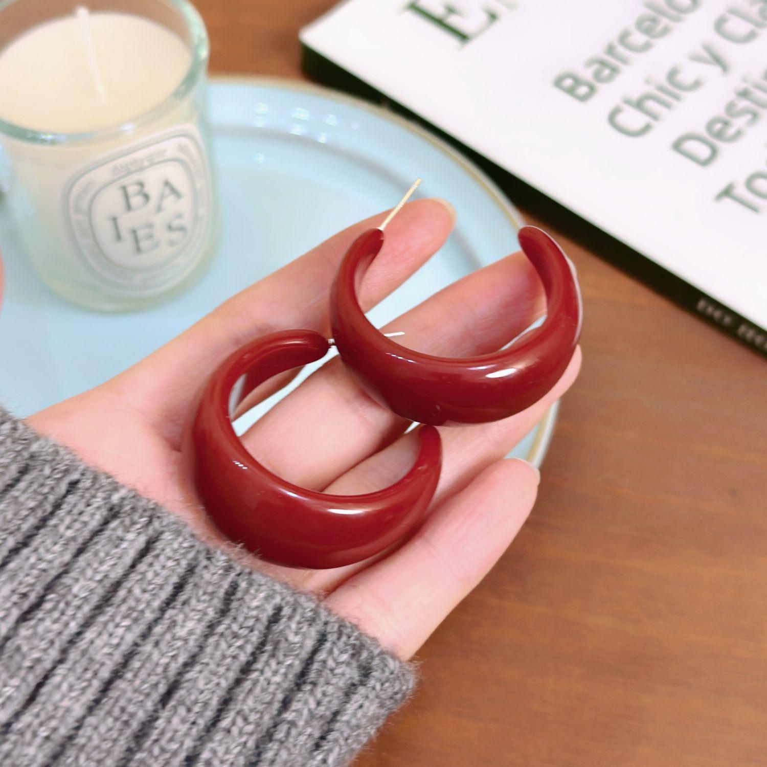 Анкара Бордовый Красный Ретро Смоляные Кольца - Французский Стиль Осень/Зима красный