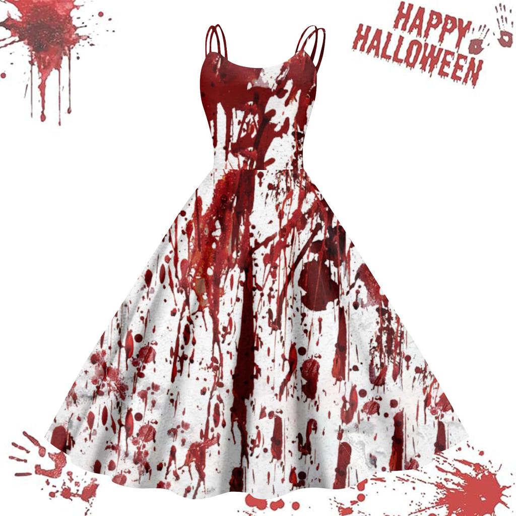 Kvinners avslappede Halloween-trykte seler vintage kjole