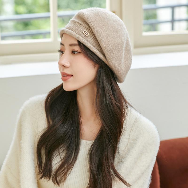 

Women s Exclusive Knitted Wool Beret - Warm, Thick, Solid Color for Autumn & Winter хакі