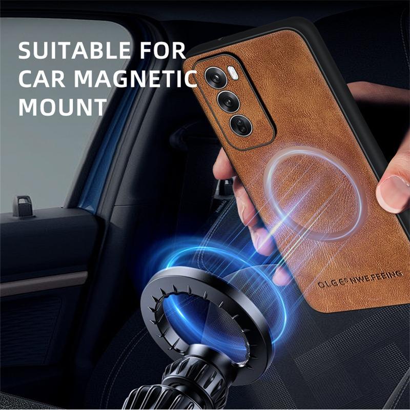 Magnetic Wireless Charge Leather Phone Case for Oppo Reno 12 11 10 9 8 7 Pro / 10 Pro+ / Find X5 Lite Luxury Soft Bumper Cover