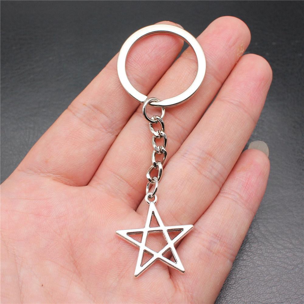 28mm Key Ring Star Pentagram Moon Minimalist Jewelry Components QY043