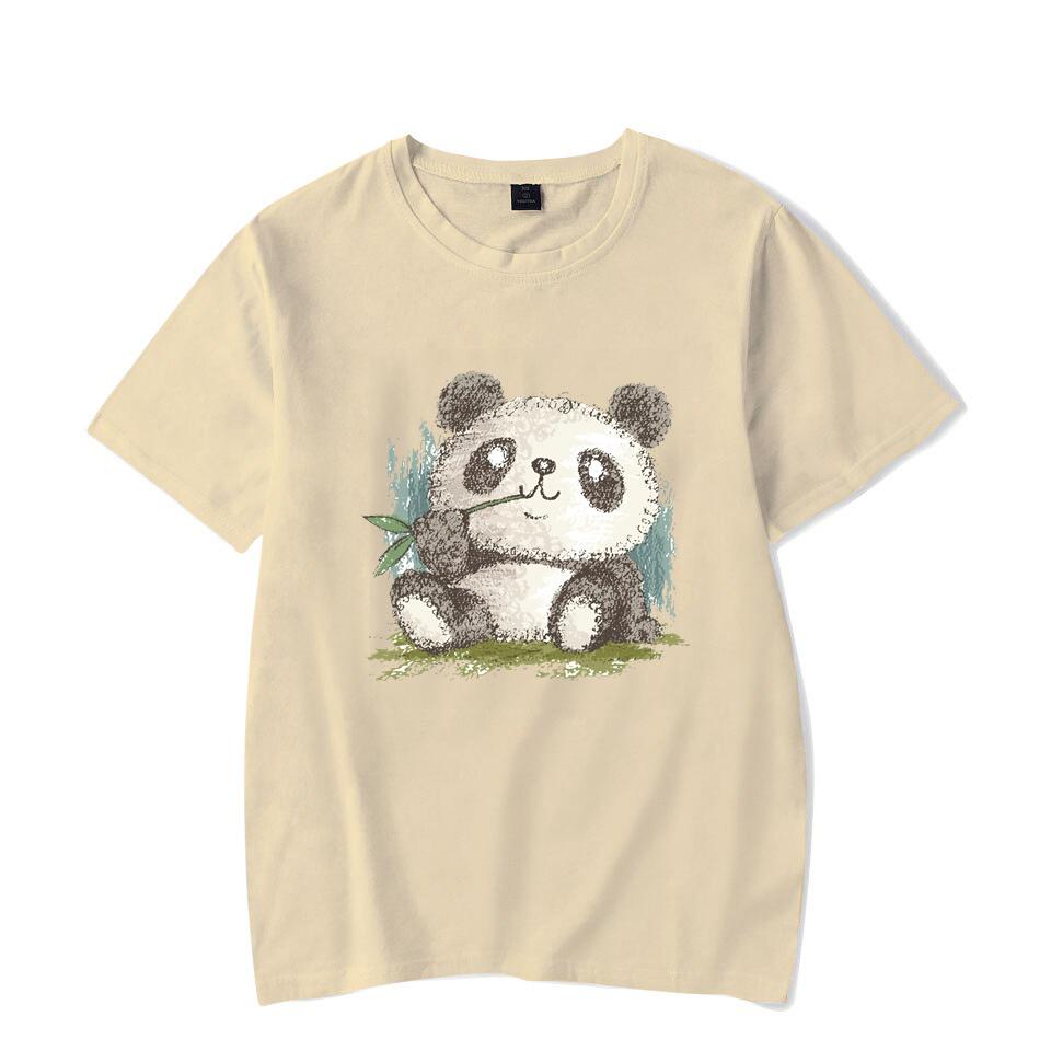 Cute Panda Print T-shirts For Women Summer Lovely Short Sleeve Casual Round Neck T-shirts Ladies Creative Personalized Tops