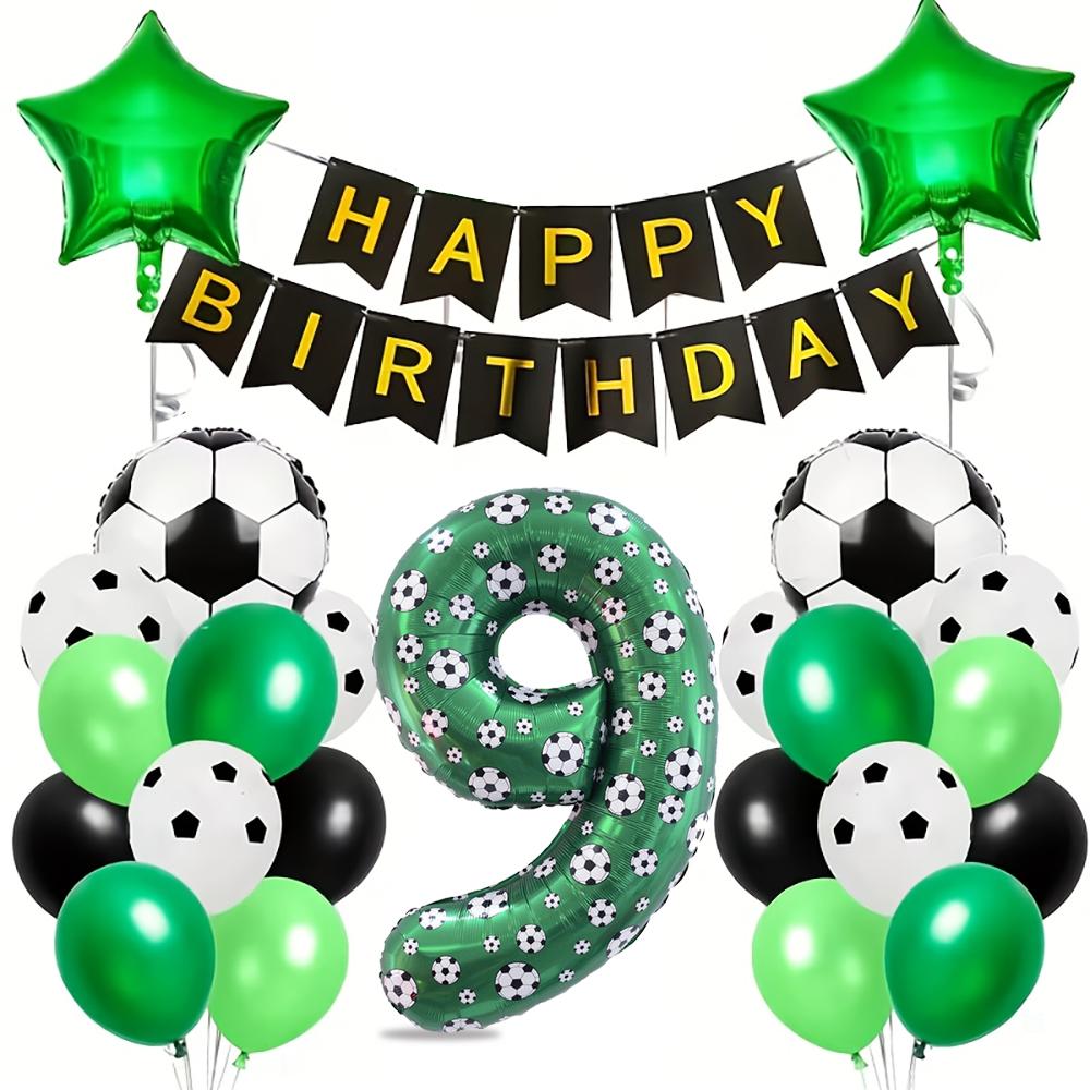 Football Number Balloon Set 0-9 Pentagram Balloons Happy Birthday Banner for Football Themed Birthday Party Decoration
