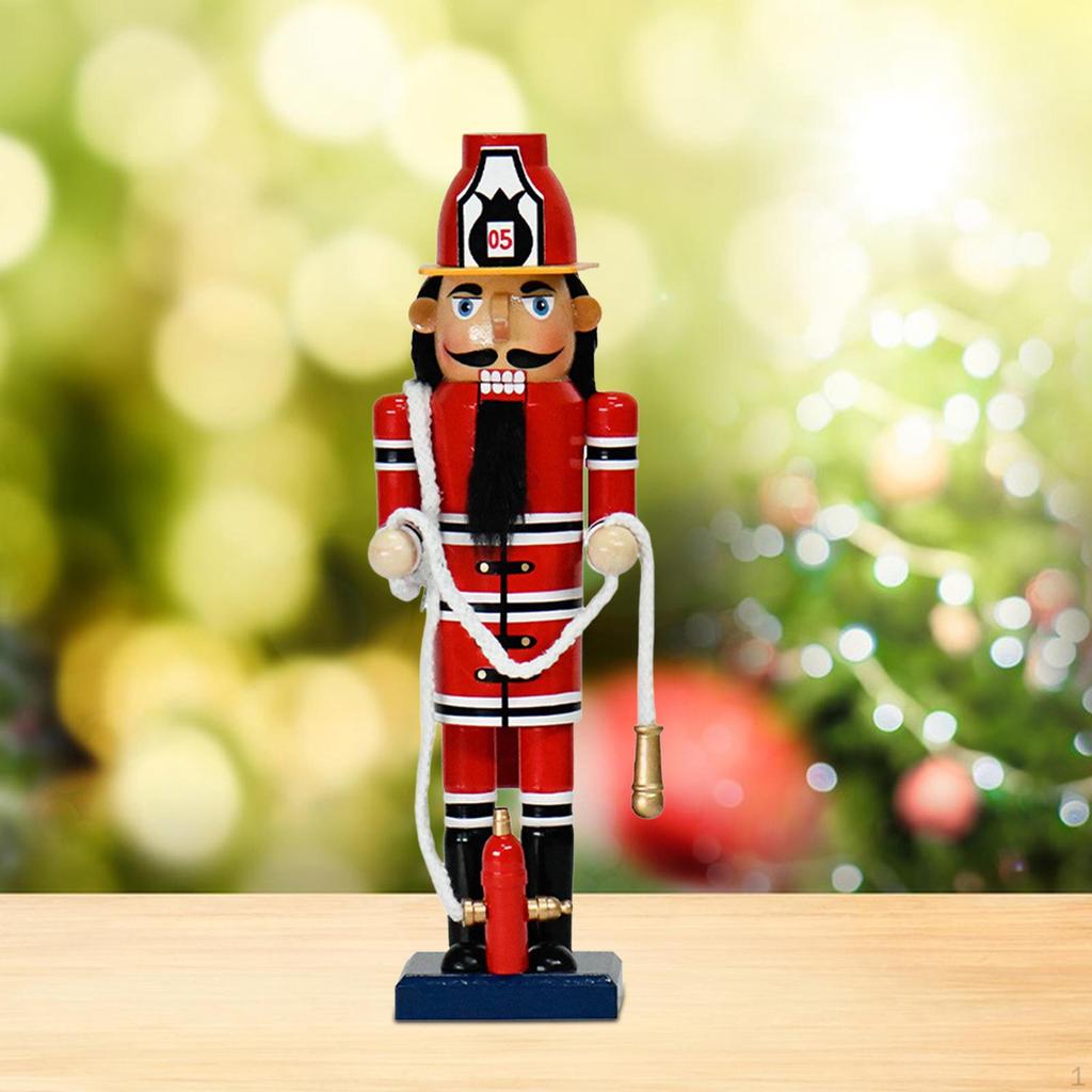 Firefighter Nutcracker Statue Christmas Figurine Wood Sculpture Decoration for Living Room Desktop