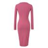 Women's Slim-Fit Brushed V-Neck Long-Sleeved Dress with Waist-Cinching, Mid-Length Skirt.
