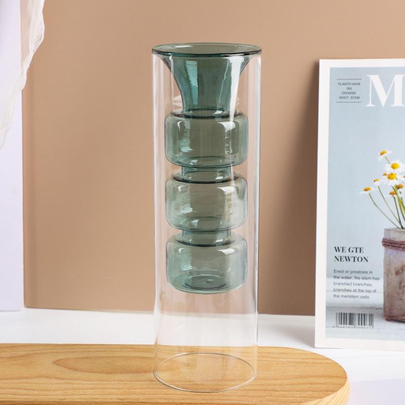 Doppelschichtige Aromatherapie-Flasche, doppelter Glasbehälter, hydroponische Blumenvase