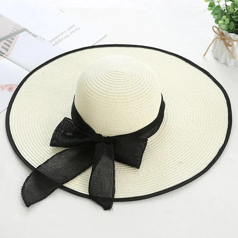 Women's Oversize Brim Straw Hat Women's Summer Sun Block Big Brim Hat Seaside Bow Beach Hat Suitable For Sun Protection