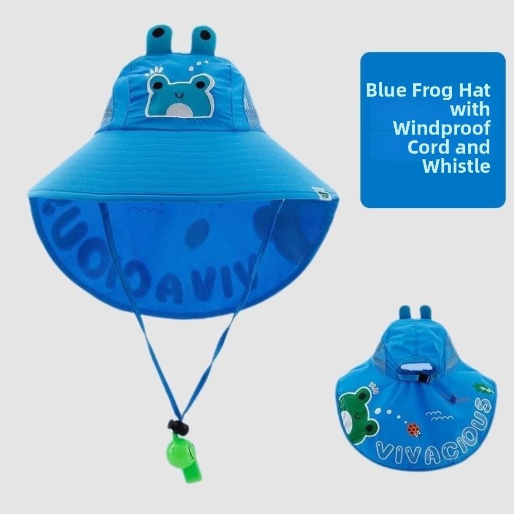 

Cute Frog Pattern Kid Summer Hat Neck Ear Cover Wide Brim Children Cap Sun Shade Hat Outdoor Use синий