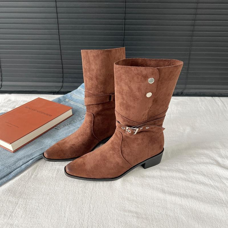 Autumn and winter new retro platform women's versatile casual medium boots comfortable women's shoes thick heel short boots