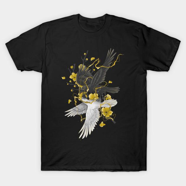 Men Black Print T-shirt Golden Crow No-Cut Transfer Paper Print Cotton Tshirt 3XL чёрный