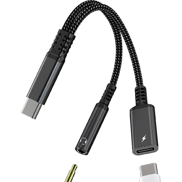 USB-C to 3.5mm Audio Adapter Charger Dongle Cord 2 in 1 DAC Type C Aux Splitter Cable for iPhone15 Pro Max iPad Pro Compatible for Samsung Galaxy S20