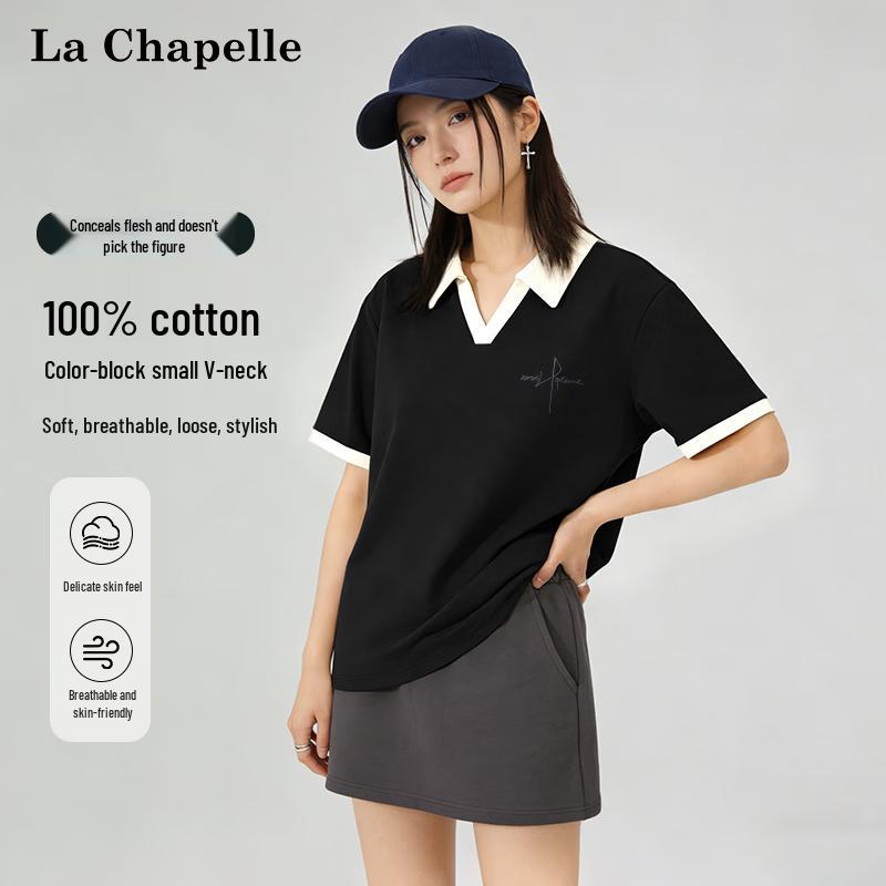 

La Chapelle Women s Polo Collar Cursive Letter Print T-Shirt L