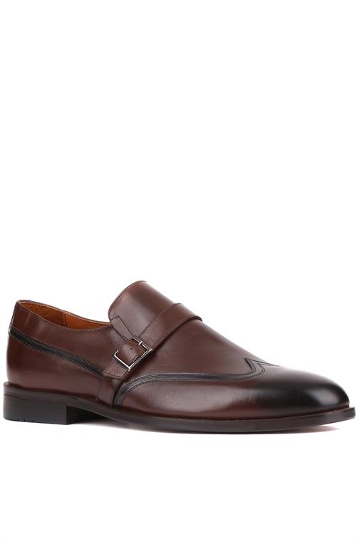 Shoetyle Hnědé kožené pánské klasické boty s přezkou 250-401