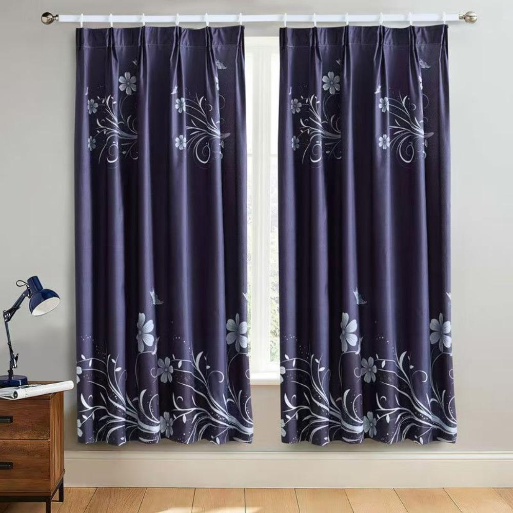 

1Pcs Floral Print Window Curtains Thickened Heat Insulation Shade Window Drape Sunscreen Punch Free Home Decoration Curtain