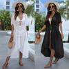 Women's Cover Up Plus Size Polka Dot Dimensional Chiffon Shirt Beach Sun Shirt Irregular Tie Cardigan Cover-Ups