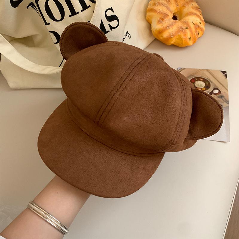 

Женский милый восьмиугольный берет из замши с медвежьими ушками - Симпатичная, универсальная осенне-зимняя шляпа для лестного силуэта кофейный