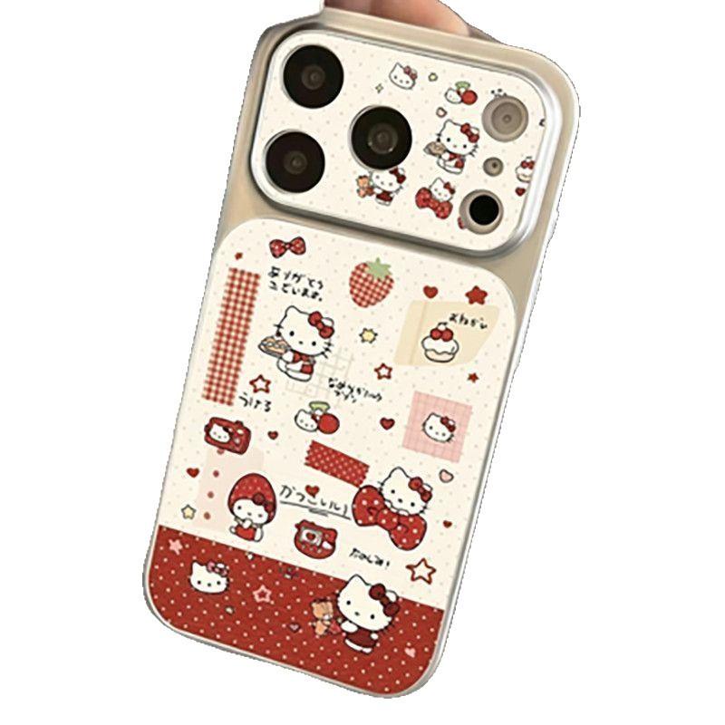 Red Strawberry Kt Cat Apple 17promax Mobile Phone Case iPhone16 All-inclusive 15pro Large Window Mirror Lanyard