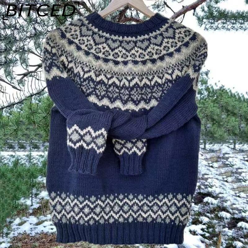 BITCED Pulover de damă - Gât O, Bloc de culoare, Oversized, Pulover tricotat de modă