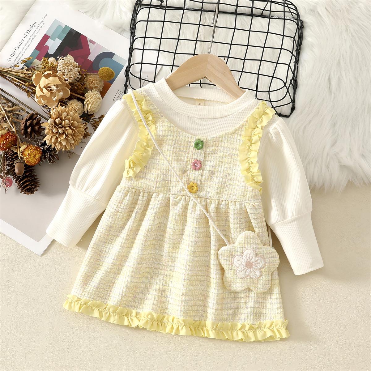 Весенне-осеннее кружевное платье принцессы для девочек, модный стиль из двух частей XXL жёлтый