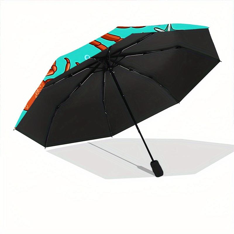 1pc Crab-patterned fabric Automatic Folding Umbrella, Portable & Foldable Design with 8 Ribs, Casual Outdoor Accessory yy250805154
