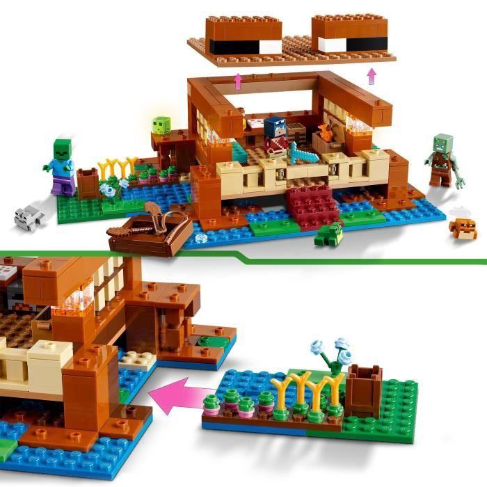 Lego® 21256 minecraft la maison de la grenouille, jouet avec figurines d'animaux, personnages : zombie et explorateur