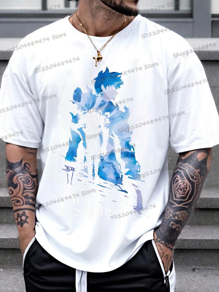 Vintage Anime Print Solo Leveling T-shirt Men Women Cotton T Shirt Beru And Sung Jin-woo Streetwear Crew Neck Solo Leveling Tops