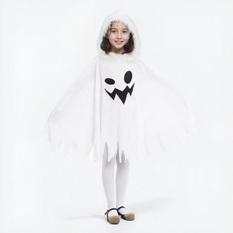 Halloween Kids White Ghost Vampire Costume Demon Grimace Playful Elf Cape Cape Party