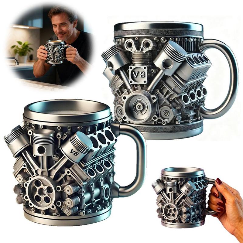 Vintage Engine Coffee Cup, Insulation Water Mug for Car Enthusiasts Mechanics Engineers Fathers Men Boyfriends Gifts