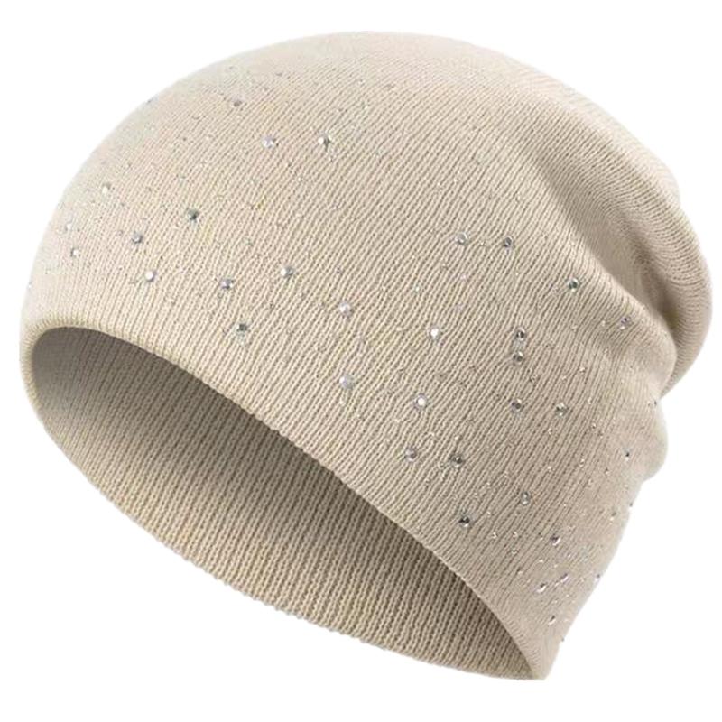 Damen Lässige Winter Herbst Mütze Stilvolle & Glänzende Strass-Dekoration Damen Beanie Outdoor Streetwear Strickmütze