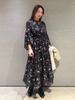 Selford Bowtie Flower Print Dress CWFO251063 Black Women's