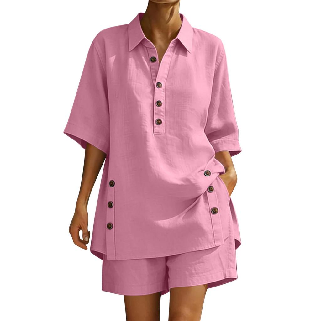 Women's Linen Two-Piece Set: Short-Sleeve Shirt & Loose Pants (2026)