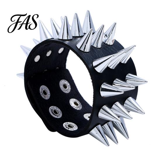 Punk Men Women Faux Leather Multiple Spikes Bracelet Bangle Jewelry Wrist Decor